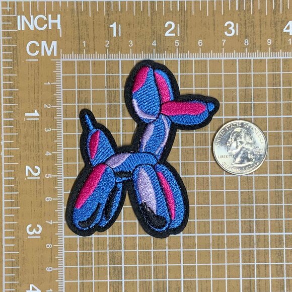 Balloon Dog Embroidered Patch Blue Pink Black Iron On - Picture 1 of 4